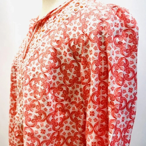 CHARTER CLUB Women Long Sleeve Pull Over V-Neck Beaded Orange Shirt Size Small - Picture 3 of 14